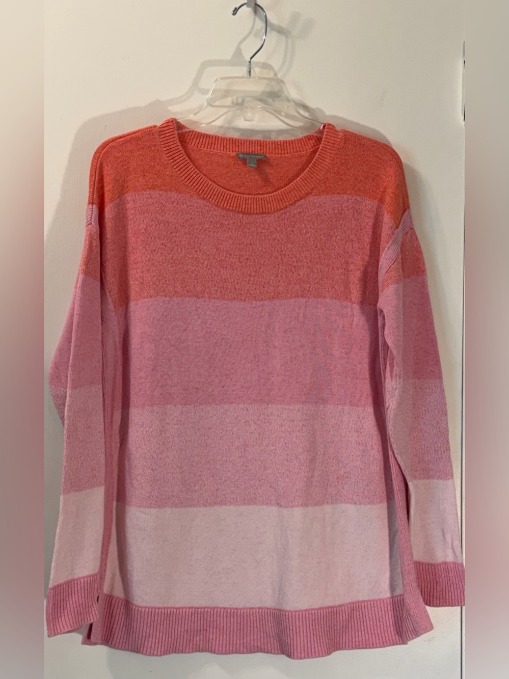T by Talbots Striped Crewneck Sweater — Coral, Dark Pink & Light Pink